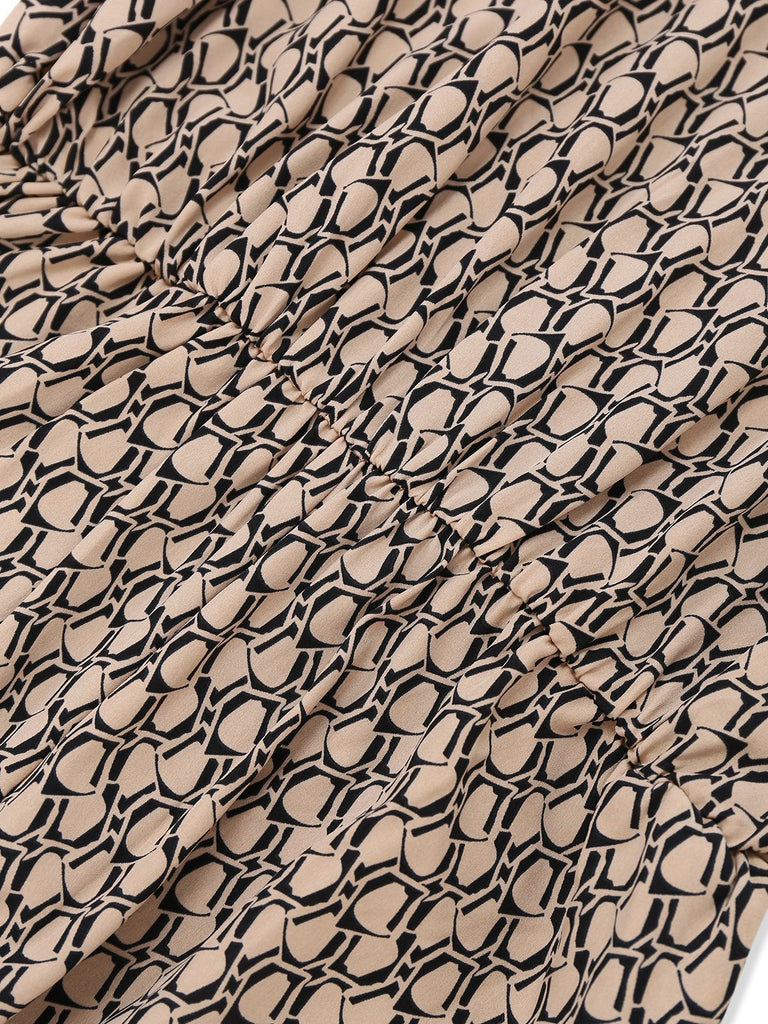Combinaison col licou rond motif géométrique beige des années 1930