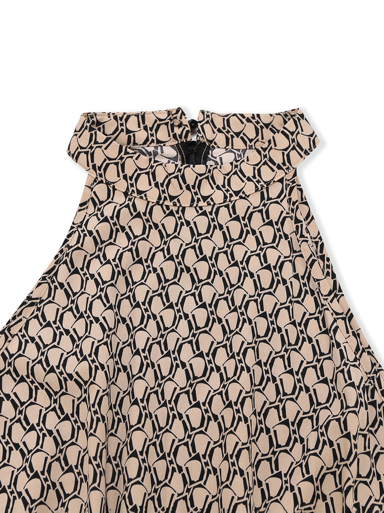 Combinaison col licou rond motif géométrique beige des années 1930