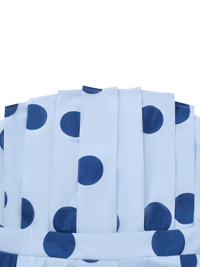 Robe Bleue Pois Sans Bretelles Plissée Années 1940