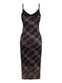 Robe longue à bretelles col V écossais marron des années 1930