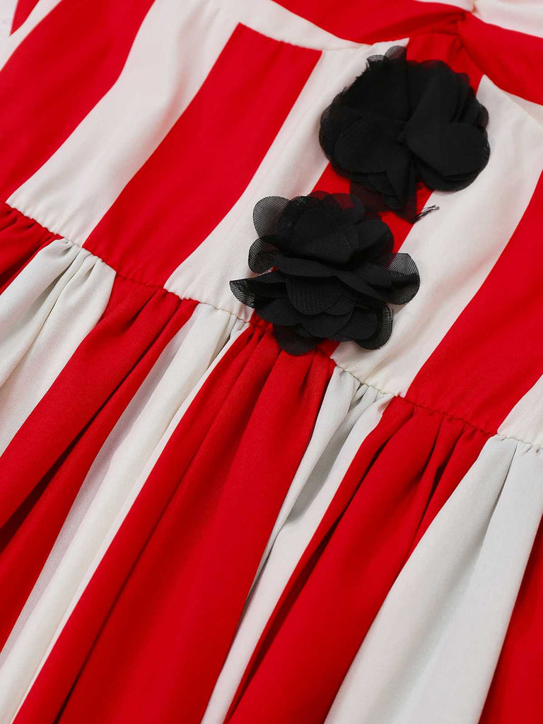 Robe à bretelles rayée rouge clown maléfique d'Halloween des années 1960