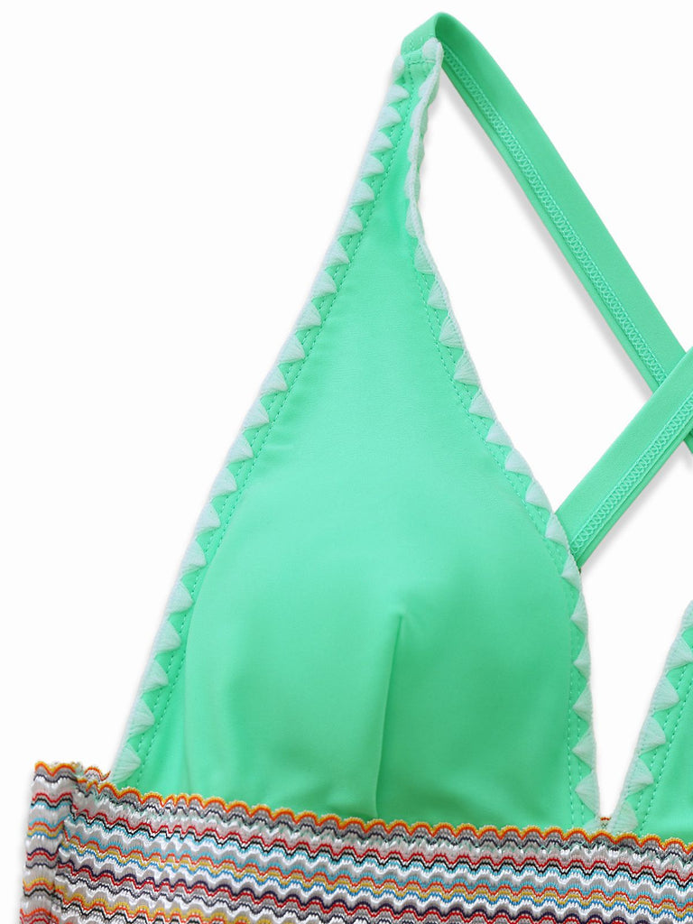 Maillot De Bain Une Pièce Col V Profond Ondulé Patchwork Année 1940