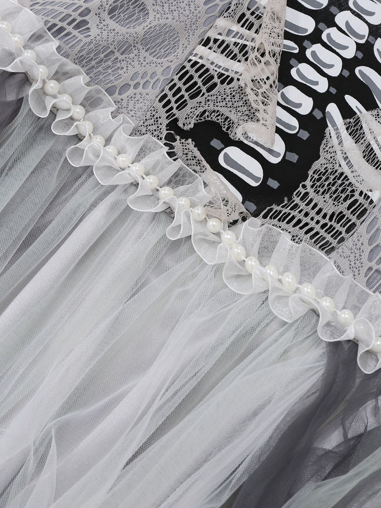Robe grise en maille style mariée fantôme d'Halloween des années 1930