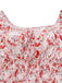 Robe manches bouffantes imprimé fleurs roses taille smockée des années 1950