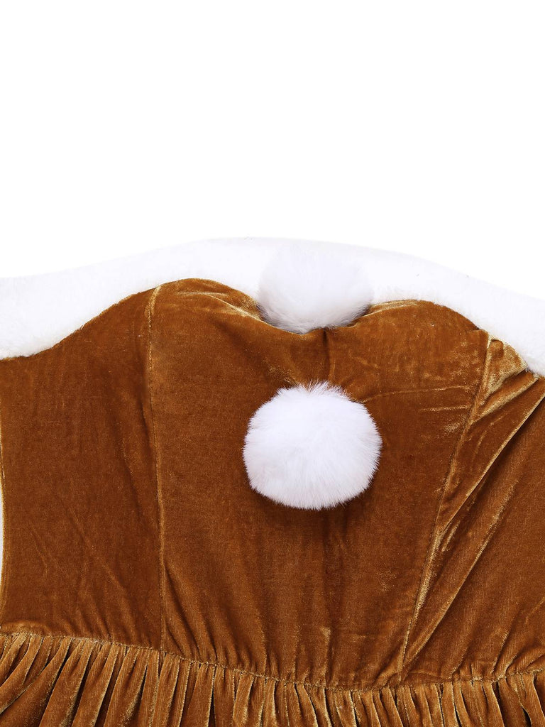 2PCS Cape de Noël marron et robe en velours des années 1940