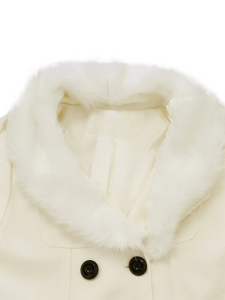 Manteau noir à boutons amovibles en fausse fourrure des années 1940