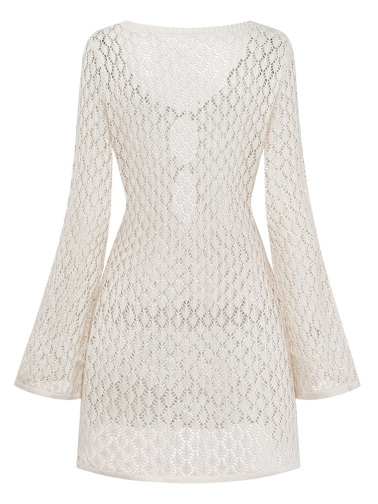 Cache-maillot bohème ajouré au crochet années 1970