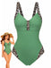 Leopard print one-piece swimsuit front view displaying bold animal pattern perfect for beach vacation and poolside lounging