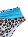 Leopard print fabric with a blue section on a white background