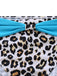 Leopard print swimsuit with blue straps on a white background