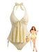 Texturé Floral Halter Profond V Ensemble Tankini Années 1950