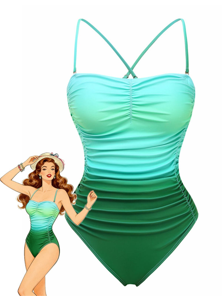 Maillot de bain une pièce froncé vert ombré années 1930