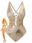 Maillot de bain une pièce col V plongeant dos nu texturé 1970s