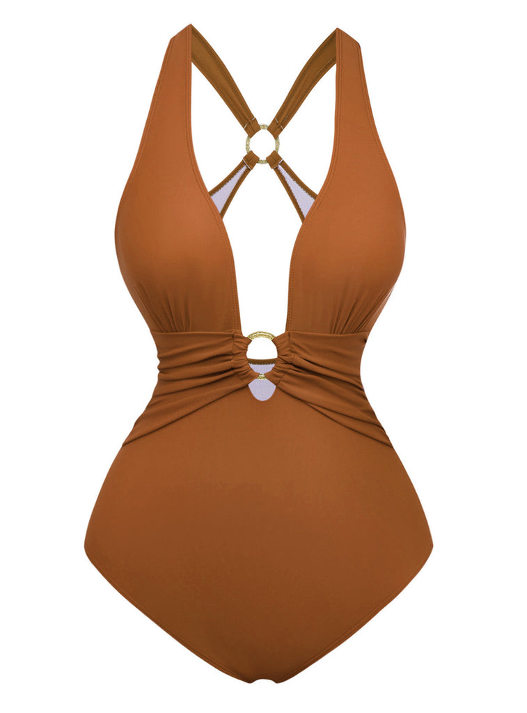 1960s Ruched Drawstring One Piece Swimsuit - vintage swimsuit, pin-up style