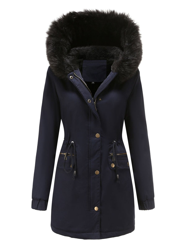 Manteau Années 50 Garnie de Fourrure Synthétique à Boucle