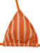 Orange bikini top with white stripes on a white background