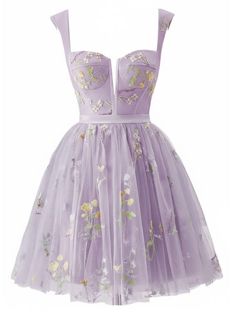 Robe courte en dentelle florale brodée années 1970