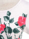 Floral pattern with pink roses and green leaves on a white background