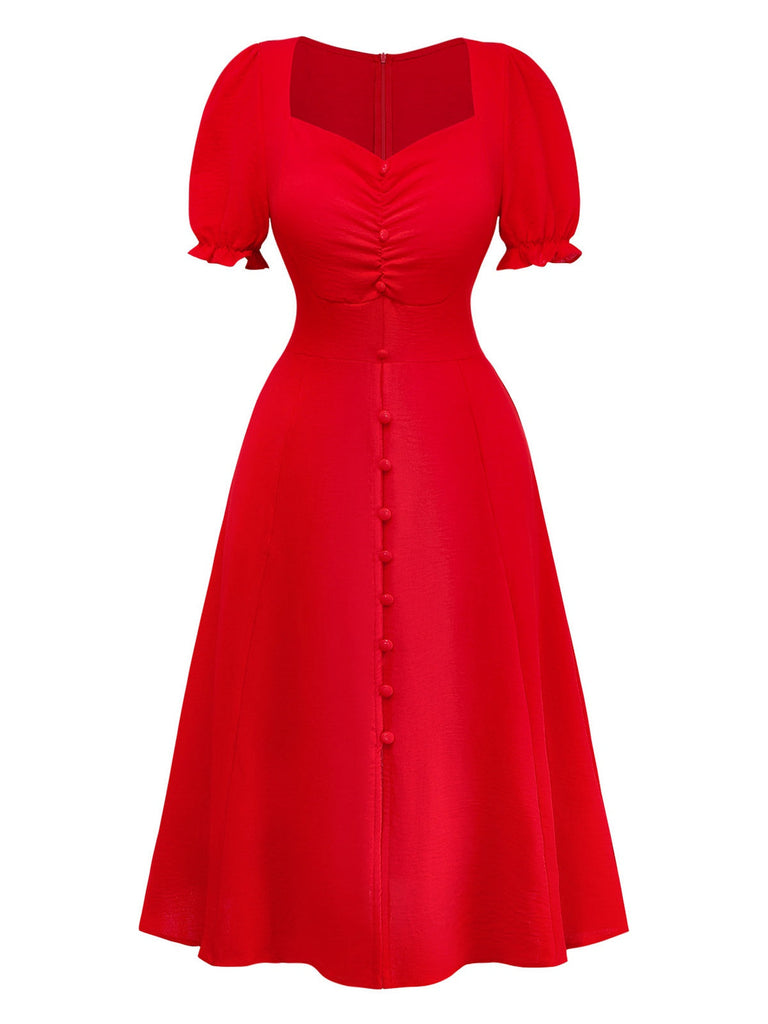 Red-1940s-Solid-Empire-Waist-Dress-front-view