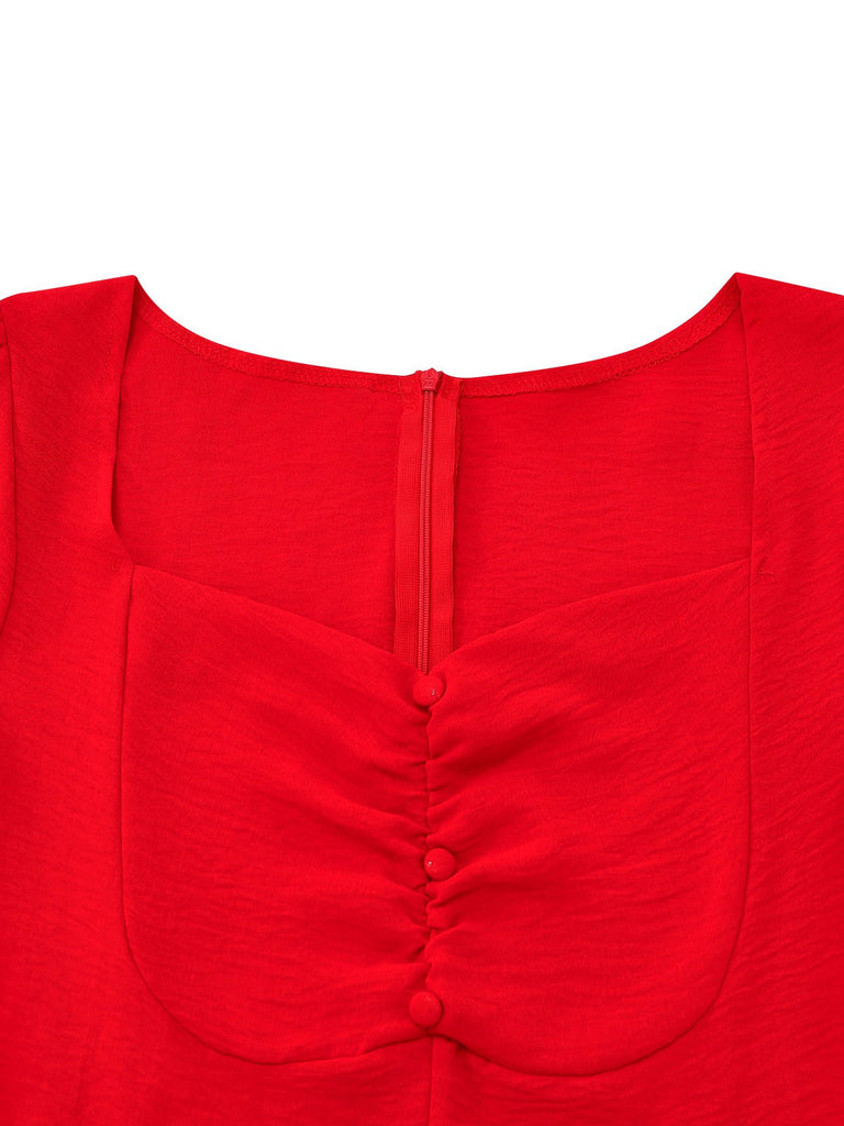 Red-1940s-Solid-Empire-Waist-Dress-neck-view