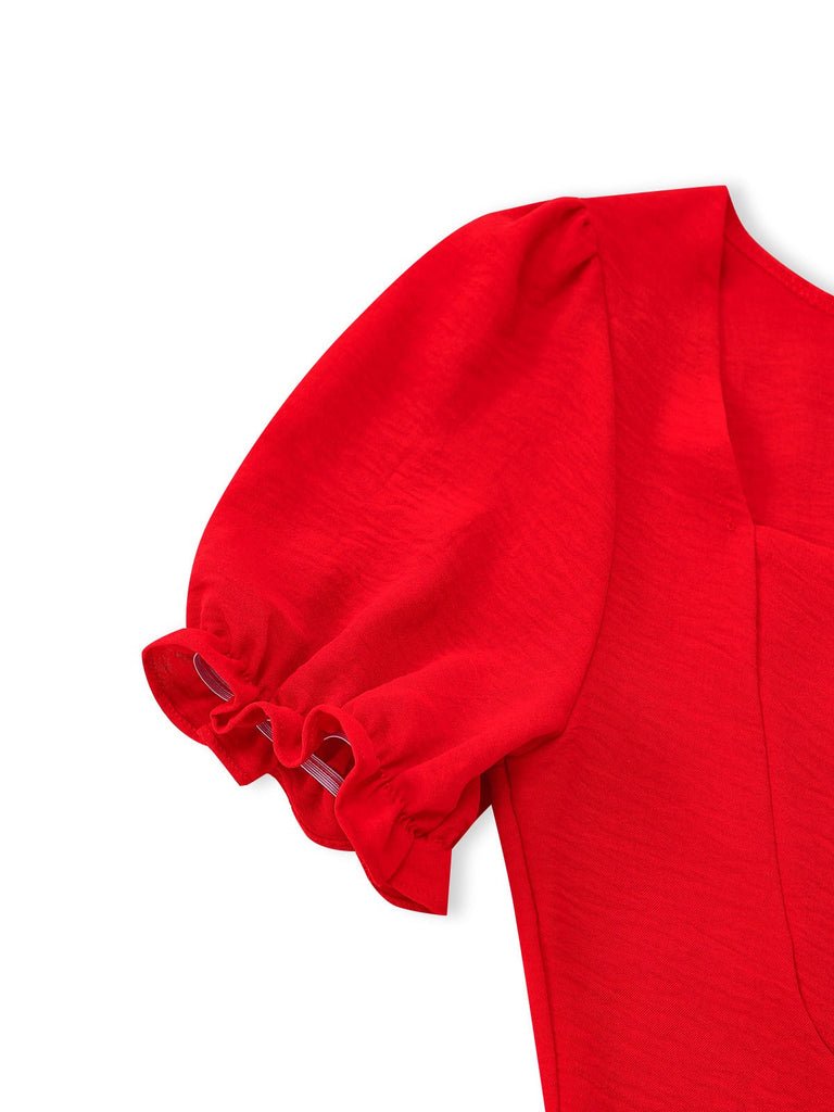 Red-1940s-Solid-Empire-Waist-Dress-sleeve-view