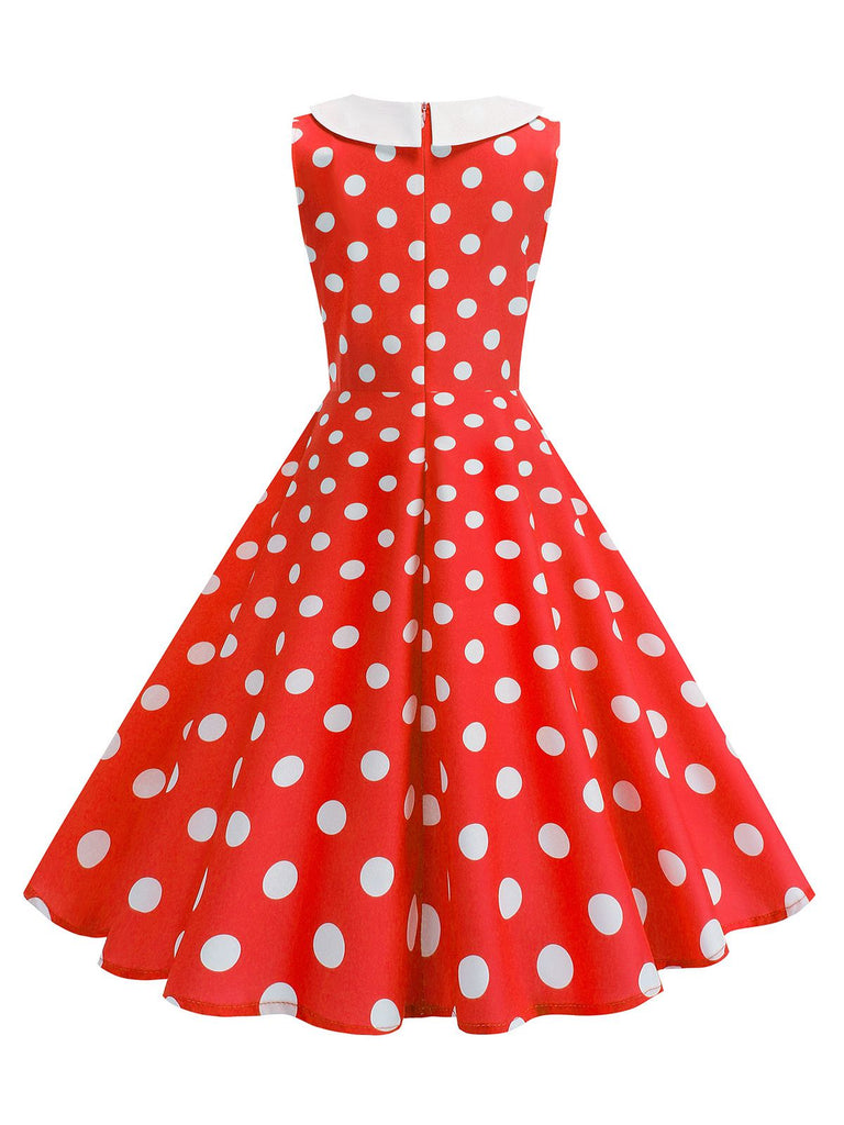Robe sans manches à pois et col Claudine années 1950