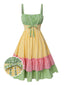 Robe à carreaux bloc de couleur coton à bretelles spaghetti des années 1950