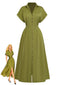 Robe-chemise verte à revers et fente années 1930