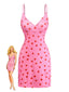 Robe courte rose à décolleté plongeant en V à motif fraise années 60