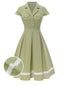Robe en coton à carreaux vichy et dentelle verte des années 1950