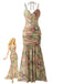 Robe fendue imprimé rose baleine froncée 1930s