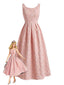 Robe longue rose sans manches en jacquard floral années 1930