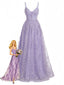 Robe lavande sequins col V fines bretelles spaghetti 1930s