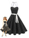 Robe swing ceinturée col halter à pois
