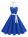 Robe swing ceinturée col halter à pois