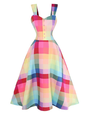 Robe trapèze larges bretelles carreaux colorés