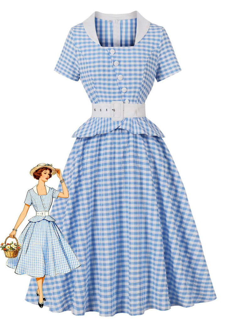 Robe trapèze à carreaux vichy bleus