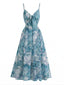 Robe Bleue Slip Bohème Col V Fleurs Aquarelle Années 30