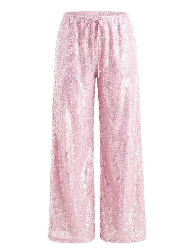 Pantalon à paillettes roses sur fond blanc