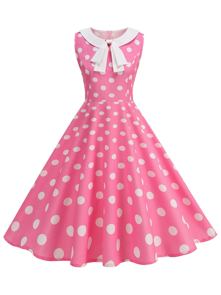Robe sans manches à pois et col Claudine années 1950