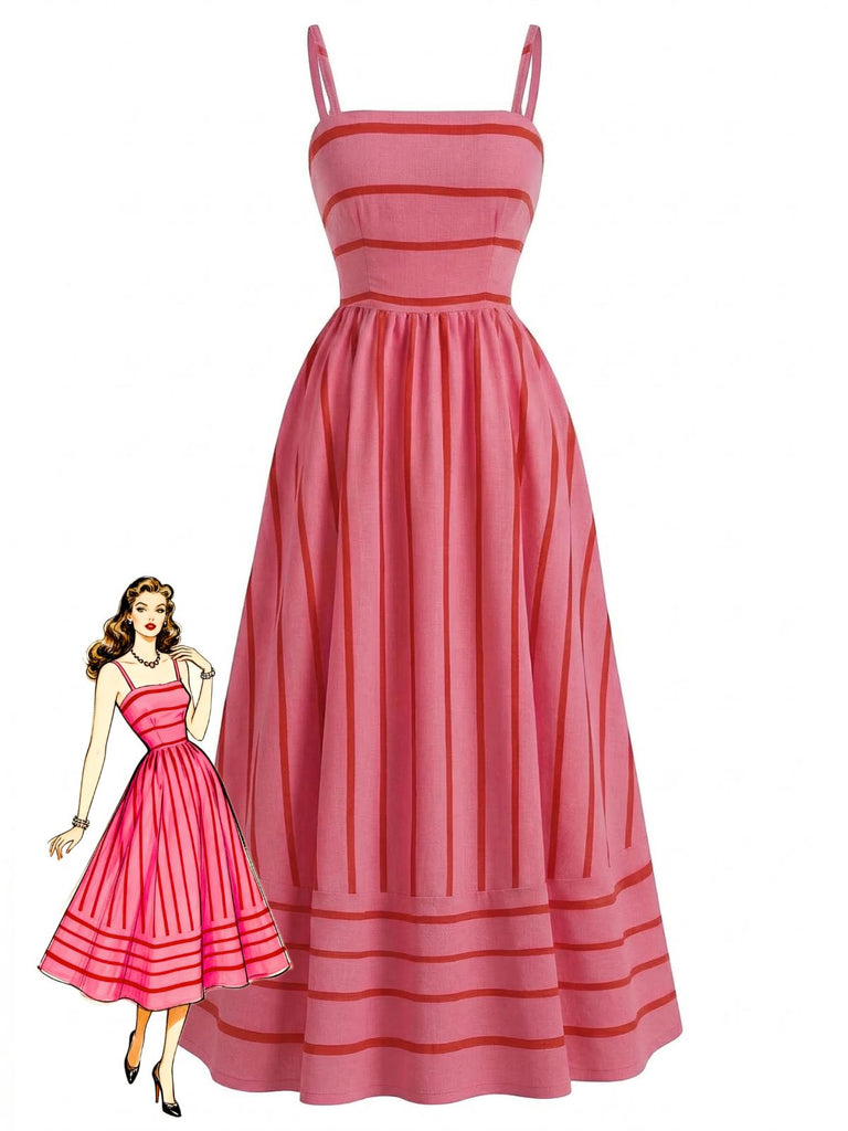 Robe trapèze rayée à fines bretelles des années 1930 - robe vintage, mode rétro, rockabilly