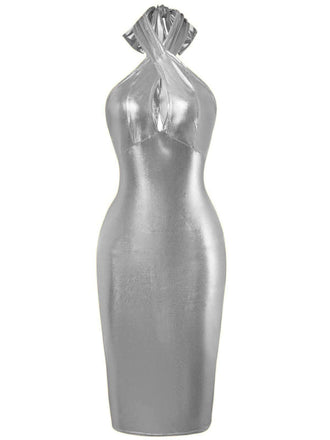 Robe crayon style disco col licou et trou de serrure des années 1960