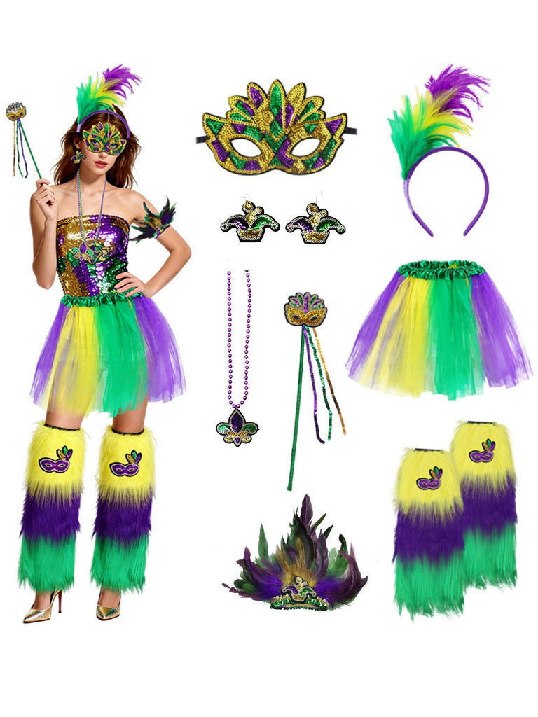 8PCS Ensemble d'accessoires multicolores pour fête de carnaval