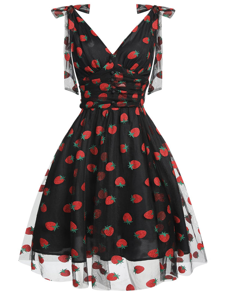 Robe trapèze rose fraise années 1950 en maille