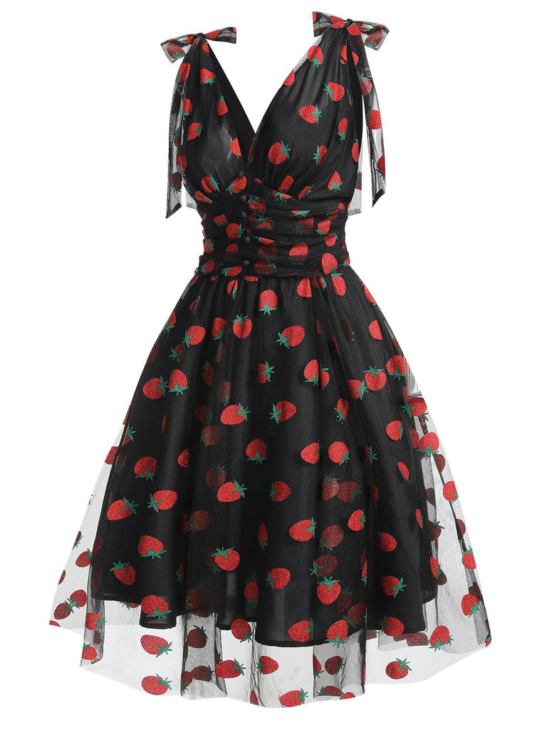 Robe trapèze rose fraise années 1950 en maille