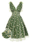 Robe trapèze verte en maille marguerite des années 1950