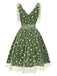 Robe trapèze verte en maille marguerite années 1950