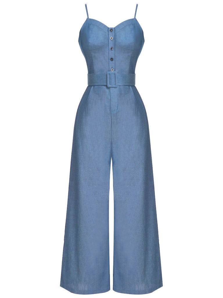Combinaison à bretelles solides cowboy bleu marine des années 1930