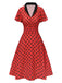 Robe rouge foncé à col en V et à pois des années 1950