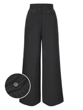 Pantalon large à rayures fines gris foncé des années 1940